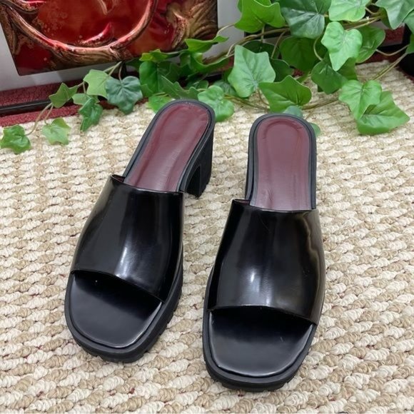 STAUD Amber Leather Slide Platform Sandals in Black RU 38 / US 8 - Picture 3 of 9
